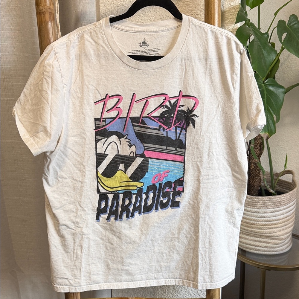 Disney White Tee with Bird of Paradise Graphic